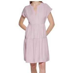 CALVIN KLEIN Short Flutter Sleeve Solid Gauze
Tier Dress